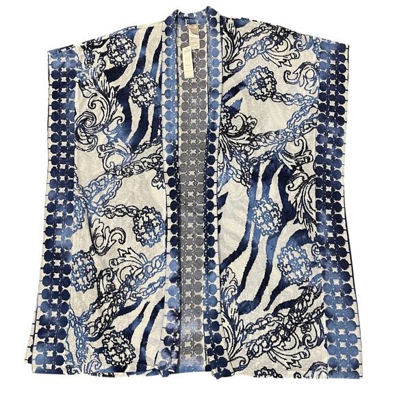 Chico’s Kimono Blue Filigree Burnout Ruana Wrap Women's Size S/M - Picture 3 of 15